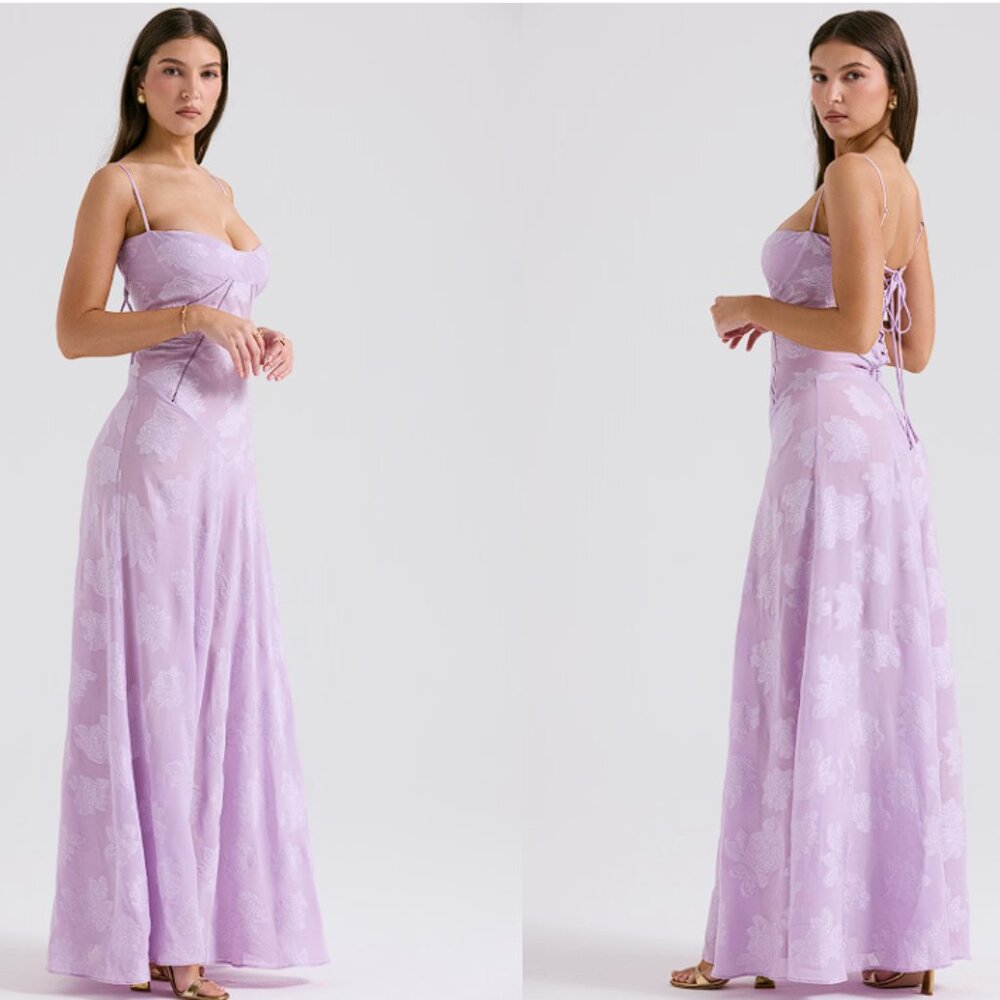 HOUSE OF CB 'Seren' Orchid Floral Lace Back Maxi Dress NWOT - Picture 4 of 9